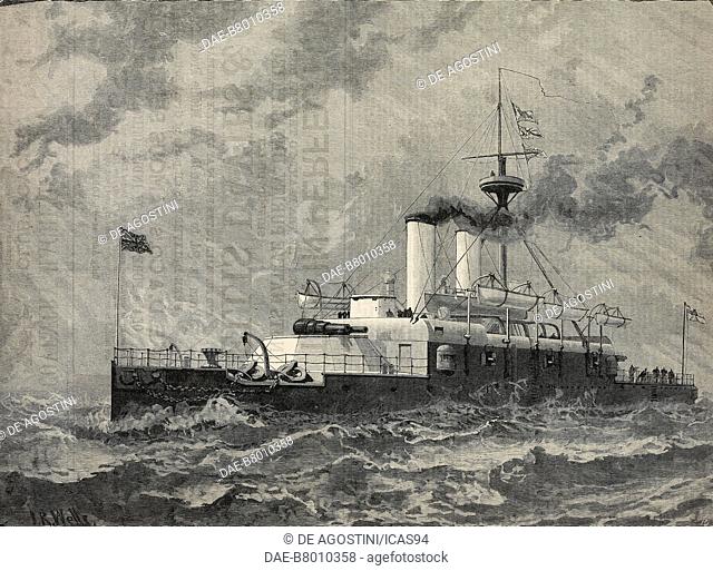HMS Collingwood, Ships at the Queen Victoria's Jubilee Naval Review, United Kingdom, engraving from The Illustrated London News, No 2518, July 23, 1887