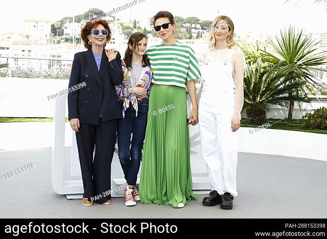 Giovanna Ralli (l-r), Maayane Conti, Jasmin Trinca and Alba Rohrwacher pose at the photocall of 'Marcel!' during the 75th Annual Cannes Film Festival at Palais...