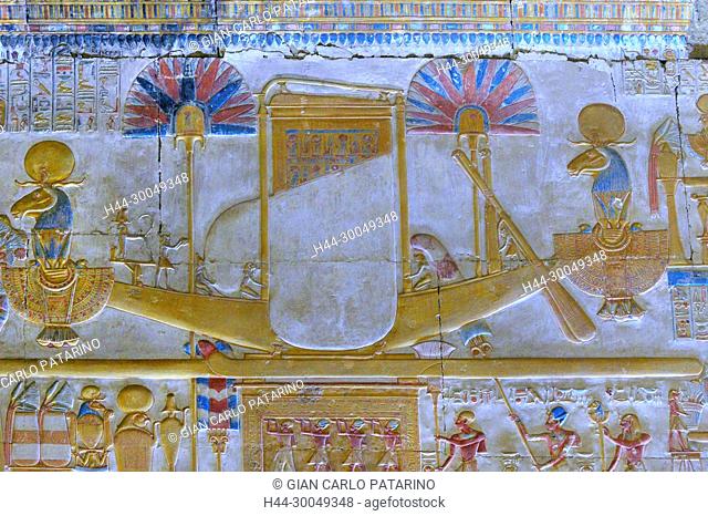 Abydos, Egypt, the mortuary temple of pharaoh Seti I, Menmaatra, (XIX° dyn. 1321-1186 B.C.) - A sacred barque