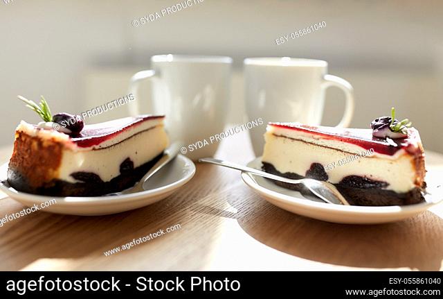 piece of chocolate cake on wooden table