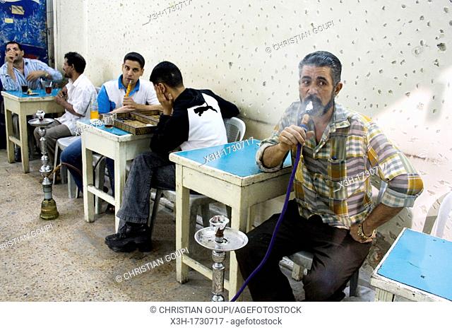 narghile smokers in a cafe of Amman, Jordan, Middle East, Asia