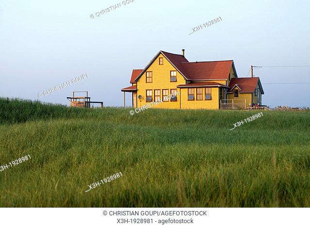traditional wooden house, Grande Entree island, Magdalen Islands, Gulf of Saint Lawrence, Quebec province, Canada, North America