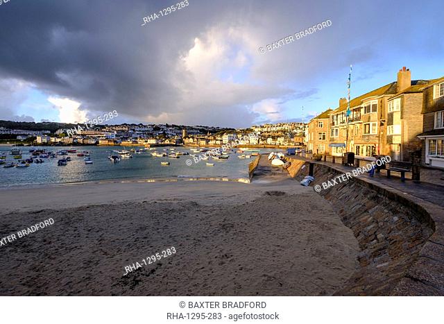 Early morning view across the harbour at the popular and scenic town of St. Ives, Cornwall, England, United Kingdom, Europe