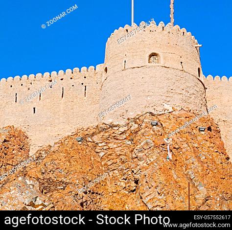 fort battlesment sky and  star brick in oman muscat the old defensive