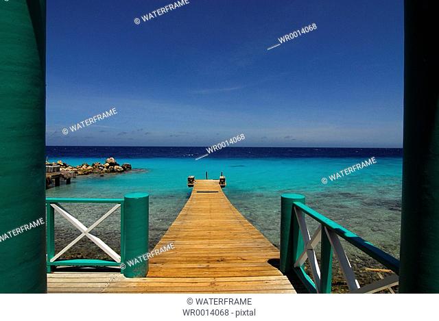 Jetty near Beach, Caribbean Sea, Netherland Antilles, Curacao