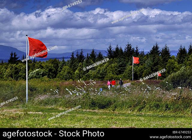 Battlefield, Battle of Culloden, flags, markers battle array, Culloden, Drumossie Moor, Inverness, Highlands, Highland, Scotland, Great Britain
