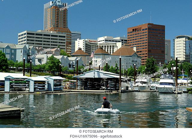 Portland, OR, Oregon, Willamette River, downtown, skyline, Riverplace Marina