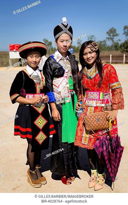 Girls dressed in traditional Hmong costumes, Hmong New Year's Celebration, Phonsavan, Xiangkhouang, Laos