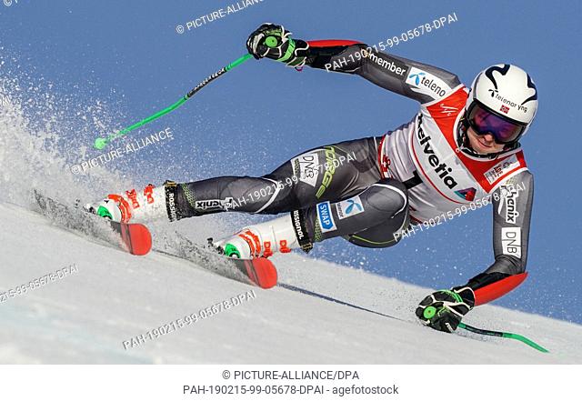 15 February 2019, Sweden, Are: Alpine skiing, world championship, giant slalom, men: Henrik Kristoffersen from Norway in the 1st round on the course