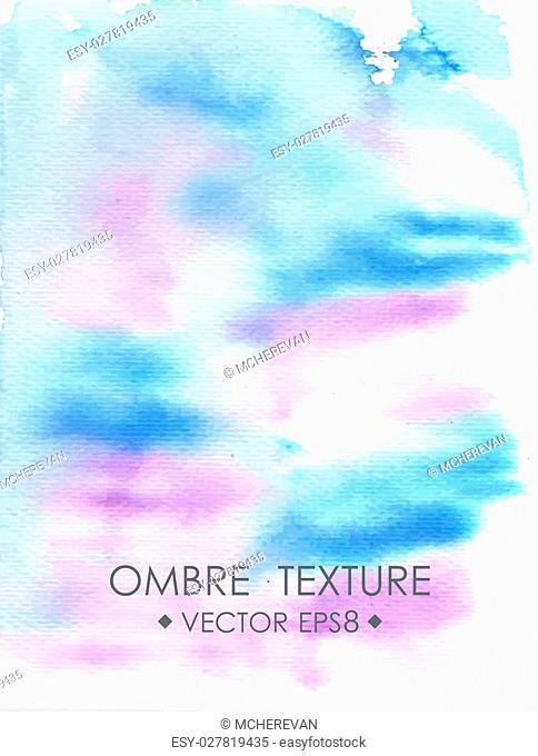Hand drawn ombre texture. Watercolor painted light blue and violet background space for text. Vector illustration for wedding, birhday, greetings cards, web