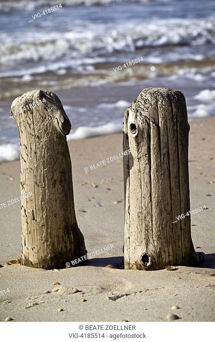 Detail of a Wooden jetty on the North Sea beach - Sylt, Schleswig-Holstein, Germany, 01/01/2012