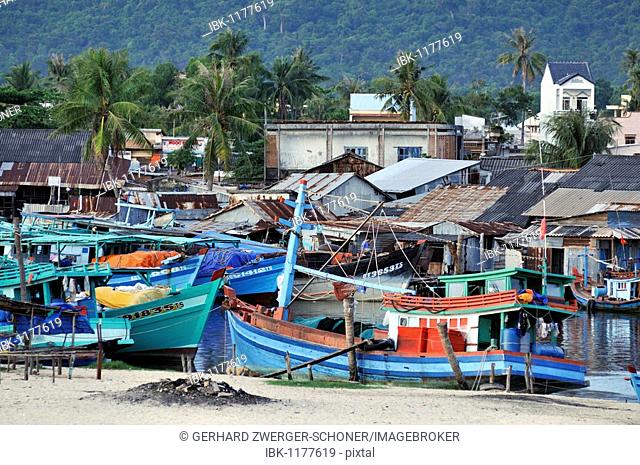 Fishing boats in the harbor of the fishing village of Phu Quoc, Vietnam, Asia