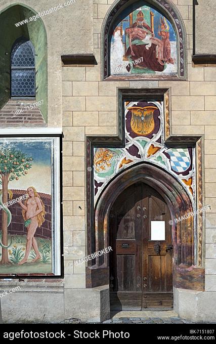 The pictures show, among others, Adam and Eve and the Holy Kinship, Chapel in the courtyard of Blutenburg Palace, Obermenzing, Munich, Upper Bavaria, Bavaria