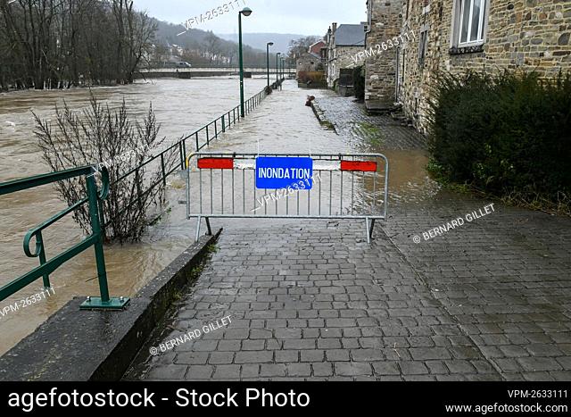 Illustration picture shows the site of the flooding of the Ourthe river, in Esneux, Liege province, caused by the heavy rainfall of the last days