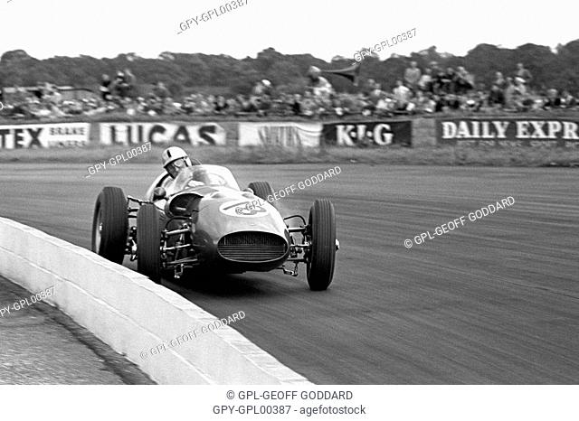 Roy Salvadori in a works Aston Martin DBR4 in the British Grand Prix at Silverstone, England 16th July 1960