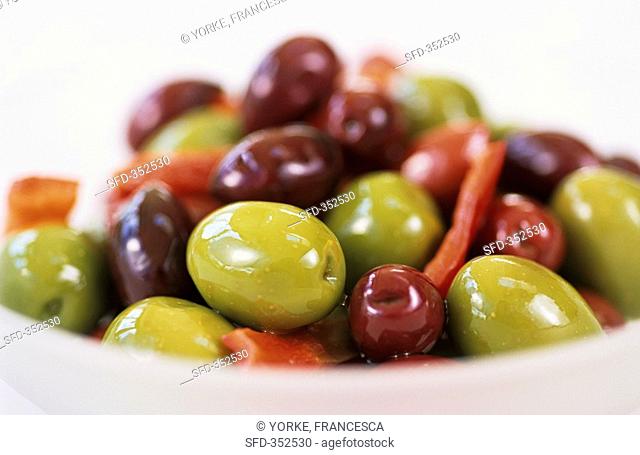 Various types of pickled olives