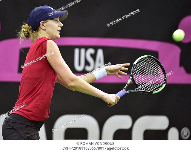 US tennis player Alison Riske in action during a training session prior to the final match of the Fed Cup between Czech Republic and USA