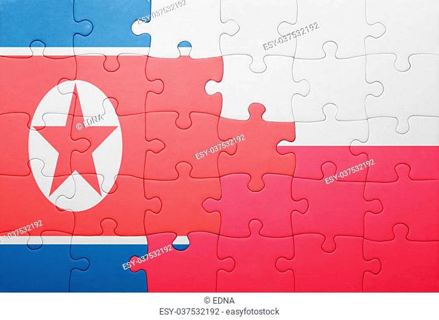 puzzle with the national flag of north korea and poland . concept