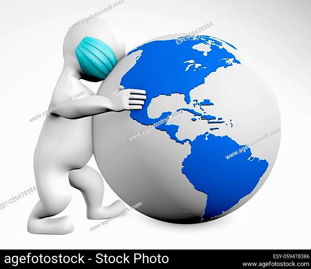 Man with mask caring for the planet 3d rendering isolated on white