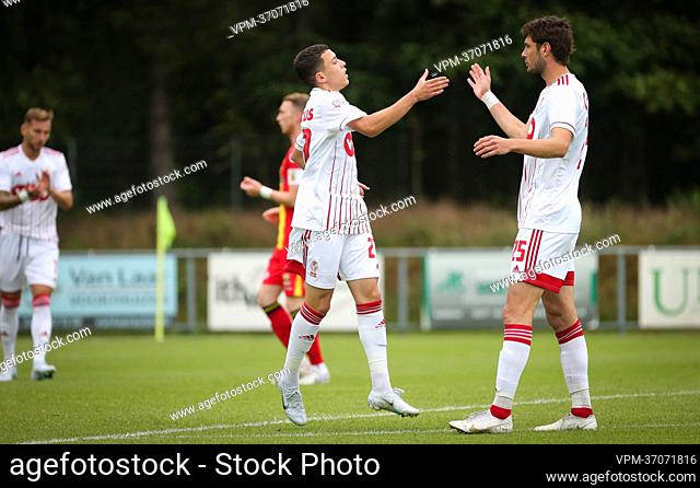 Standard's Brahim Ghalidi celebrates after scoring during a friendly game bewteen Standard Liege and Dutch Go Ahead Eagles during a training camp of Belgian...