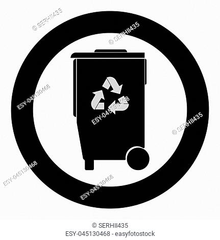 Refuse bin with arrows utilization the black color icon in circle or round vector illustration