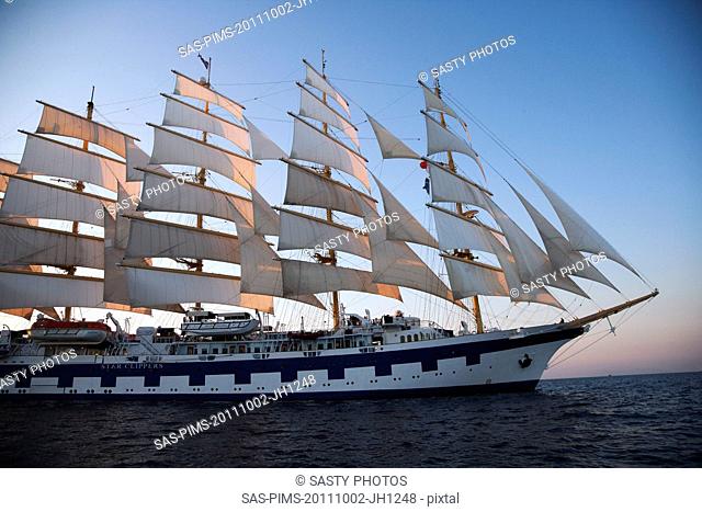 Clipper ship in a sea, Ponza, Tyrrhenian Sea, Province Of Latina, Lazio, Italy