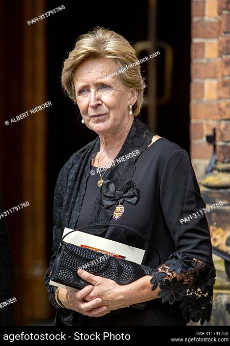 Countess Marguerite Regine de Renesse leave at the l eglise Saint-Pierre in Belœil, on August 22, 2022, after attended the funeral of Prince Wauthier de Ligne...
