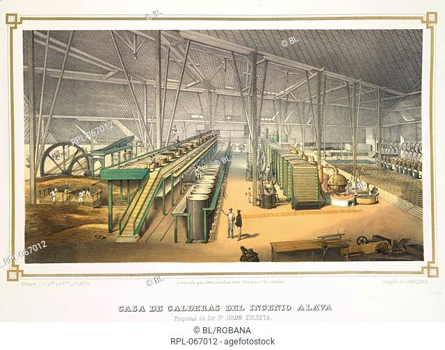 Interior of a boiling house in Cuba. Image taken from the Collection of views from leading sugar mills of the island of Cuba. Deluxe edition