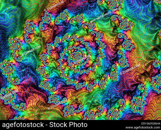 Abstract fractal background - computer-generated image. Digital art - classic fractal geometry - bright glossy spiral repeated many times in different sizes