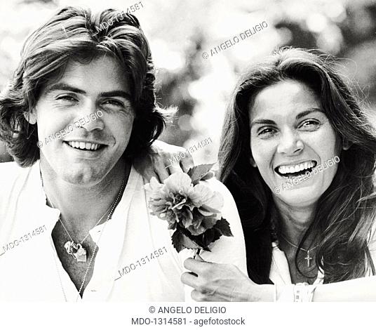 Florinda Bolkan and Lamberto Ripoli smiling. Portrait of Brazilian actress Florinda Bolkan and Lamberto Ripoli. 1970s