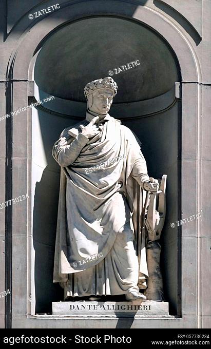 Dante Alighieri in the Niches of the Uffizi Colonnade in Florence, Italy