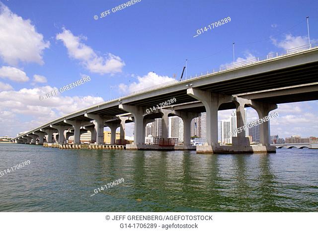 Florida, Miami, Biscayne Bay, MacArthur Causeway, bridge, trestles, water