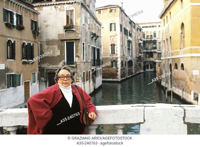 Marguerite Duras (1914-1996), French writer. Photographed in Venice in 1984
