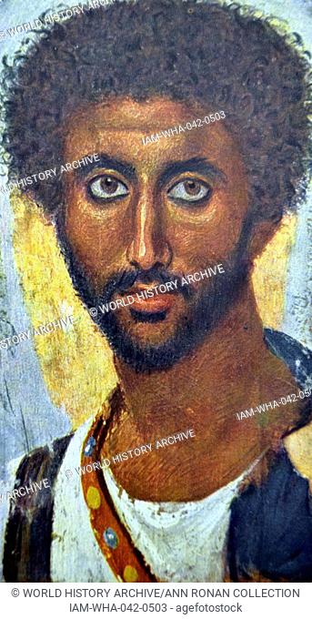 Encaustic portrait from a coffin at Fayum, Egypt 100 A.D