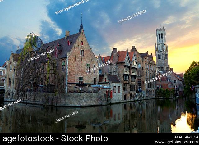Buildngs along the Rozenhoedkaai Canal in the Historic Center of Bruges, West Flanders, Belgium