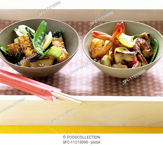 Tofu stir-fry and Shrimp stir-fry