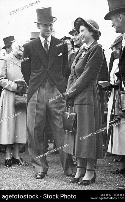 The English Derby at Epson -- Princess Elizabeth with the Duke of Edinburgh in the paddock before the race. May 4, 1949. (Photo by Sport & General Press Agency...