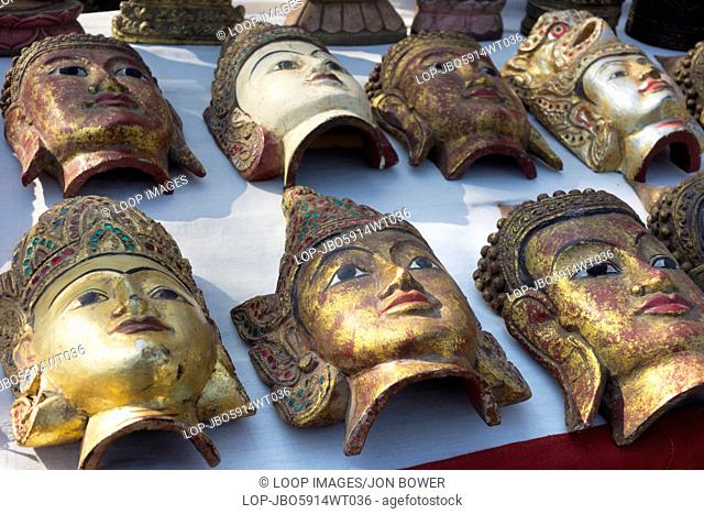 Exotic masks for sale in Nyaung oo Market in Bagan