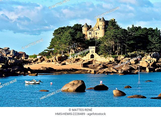 France, Cotes d'Armor, Cote de Granit Rose (Pink Granite Coast), Perros-Guirec, Ploumanac'h, Island and castle of Costaeres