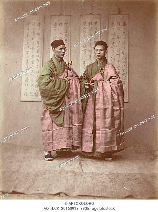 Portrait of two Chinese Buddhist monks with rosary, bell and slit drum, Baron Raimund von Stillfried und Ratenitz attributed to