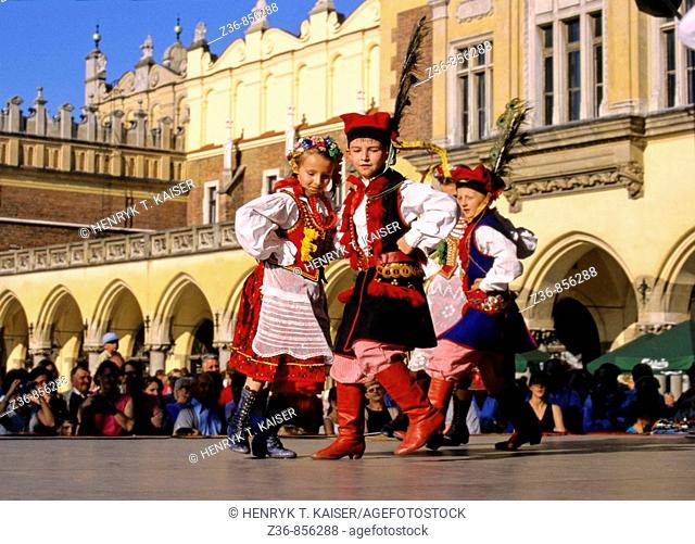 Poland, Krakow, Folk dance festival at Main Market Square