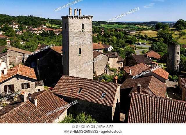France, Lot, Cardaillac listed as Plus Beaux Villages de France (Most Beautiful Villages of France), Tower of Horloge from Tower Sagnes