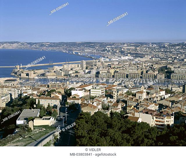 France, Marseilles, view over the city,  Harbor   Europe, South France, Provence-Alpes-Côte-d'Azur, Mediterranean coast, Mediterranean, city, port, sight