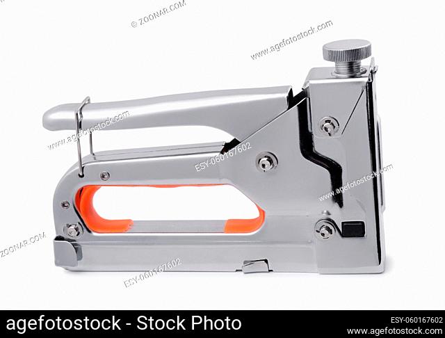 Side view of heavy duty construction staple gun isolated on white