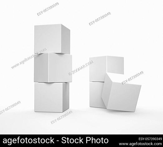 Stack of white cubes on white background. 3D render