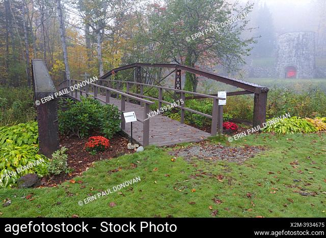 Wrought iron bridge on display at the Stone Iron Furnace site in Franconia, New Hampshire during the autumn months. This is a pin-connected lenticular truss...