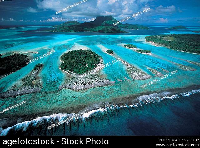 Picture shows an aerial view of Bora Bora Lagoon.   Date: 24/02/2005  Ref: ZB784-109251-0012  COMPULSORY CREDIT: Oceans Image/Photoshot