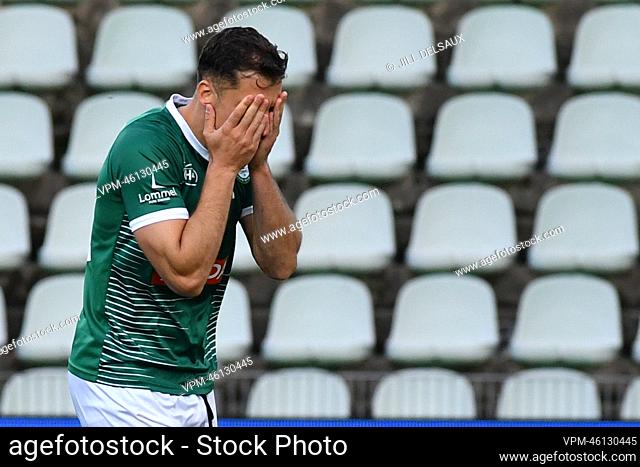 Lommel's Granell Nogue Alex looks dejected during a soccer match between Lommel SK and RWD Molenbeek, Saturday 01 October 2022 in Lommel