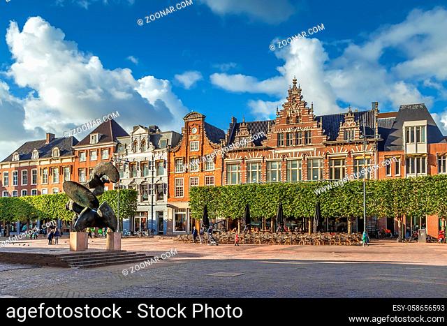 Historical houses on Grote markt, Haarlem, Netherlands