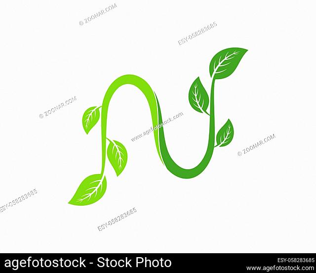 N Letter with twigs green leaf